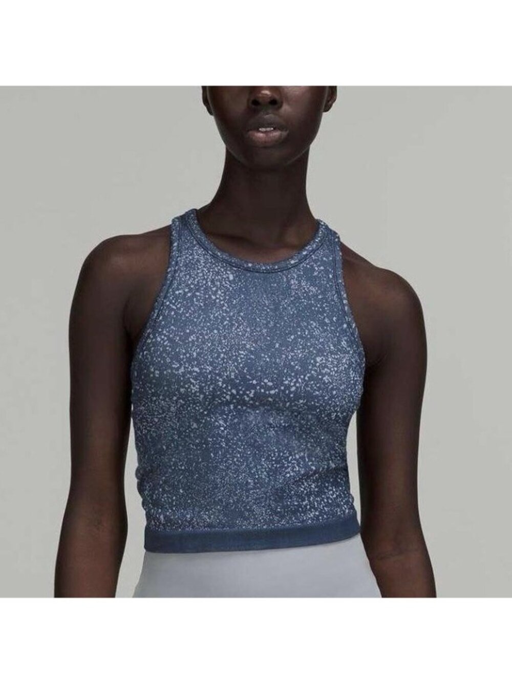 Lululemon Ebb to Street Racerback Cropped Tank Top Blue Distorted Noise Size 4